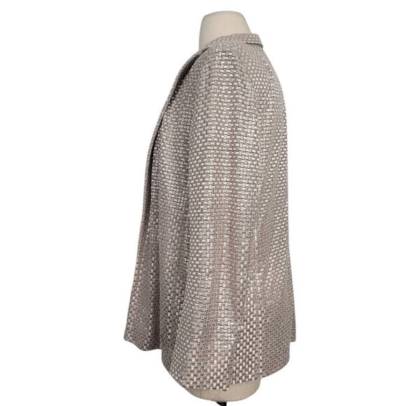 AKRIS Polyester Silk Blend Open Blazer Jacket‎ Sz 8 Silver Metallic Grid Square - Picture 4 of 11